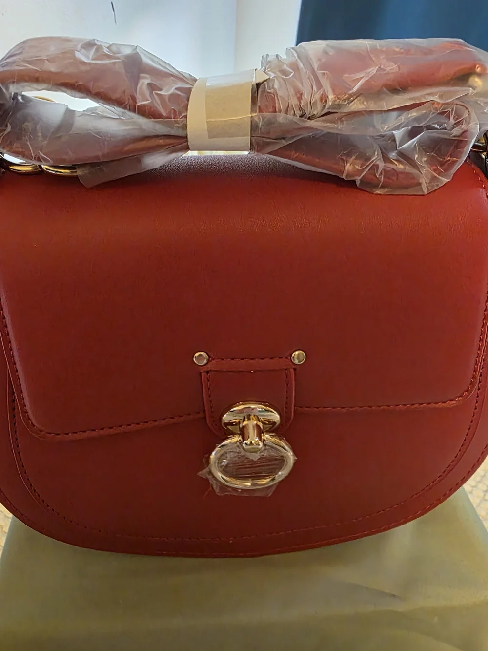 Badgley Mischka Red Saddle Bag - Letter Lock